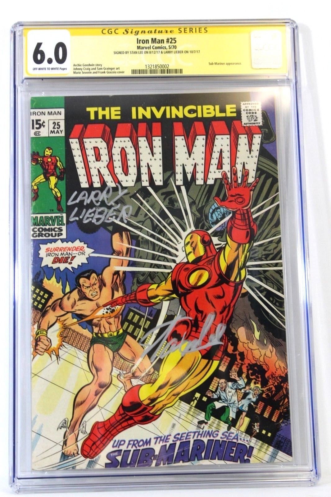 comicsvalue.com - Iron Man #25 Namor Sub-Mariner CGC 6.0 SS Signed (2X ...